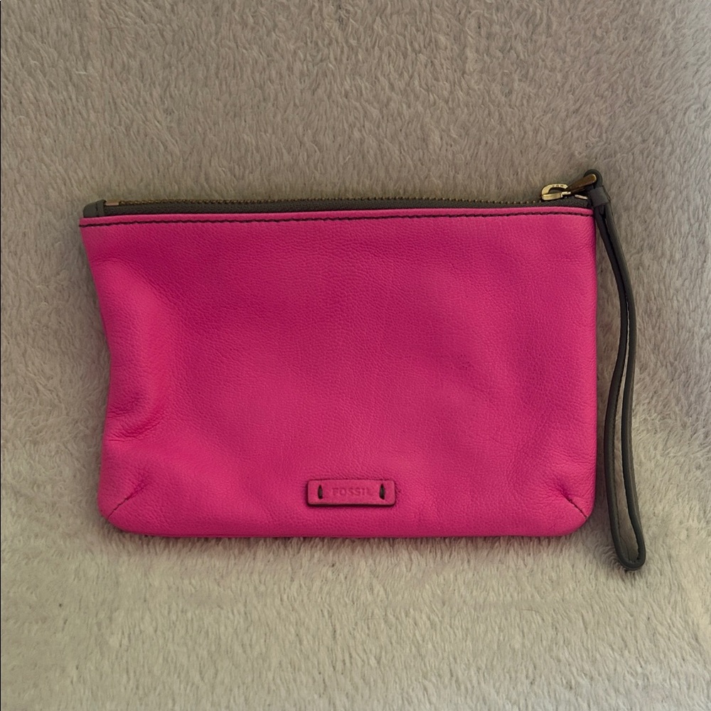 Fossil Hot Pink Leather Wristlet Clutch